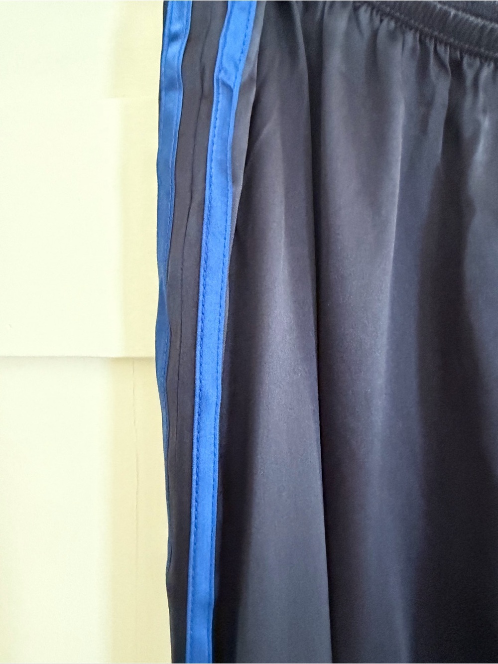 DONNI. Navy Wide-Leg Track Pants with Blue Side Stripes - Picture 3 of 5